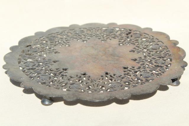 photo of vintage silver plate trivet collection, tea table / buffet trivets #4