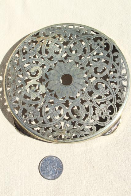 photo of vintage silver plate trivet collection, tea table / buffet trivets #8