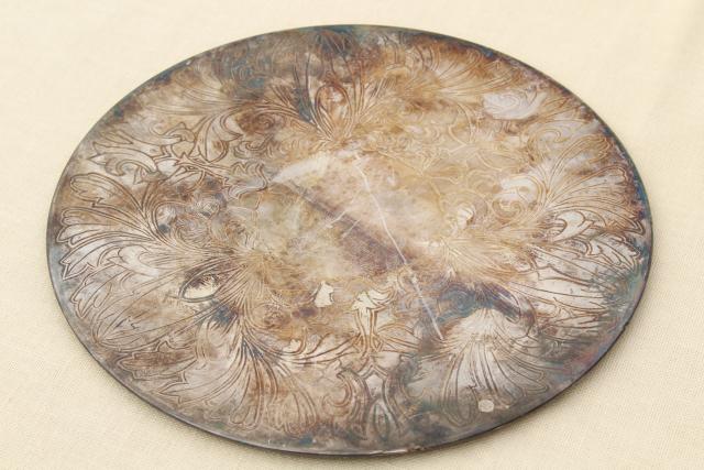 photo of vintage silver plate trivet or small plateau tray, lovely old tarnished patina #1