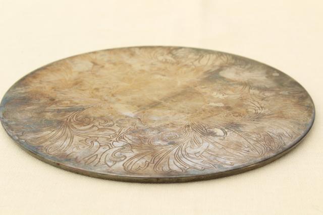 photo of vintage silver plate trivet or small plateau tray, lovely old tarnished patina #5