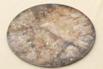 catalog photo of vintage silver plate trivet or small plateau tray, lovely old tarnished patina