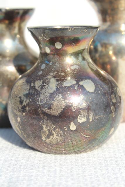 photo of vintage silver plated brass vases, tarnished silverplate paperweight vase collection #5