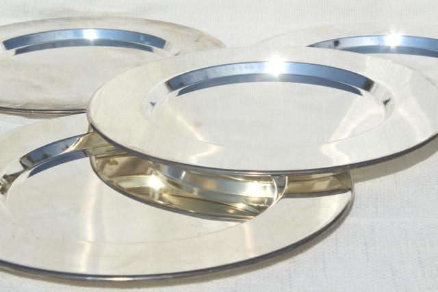 photo of vintage silver plated charger plates or trays, four plate set made in India #1