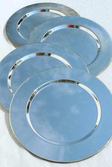 photo of vintage silver plated charger plates or trays, four plate set made in India #2