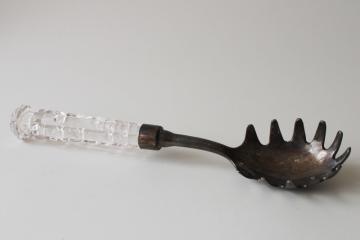 catalog photo of vintage silver plated spaghetti server w/ crystal glass handle