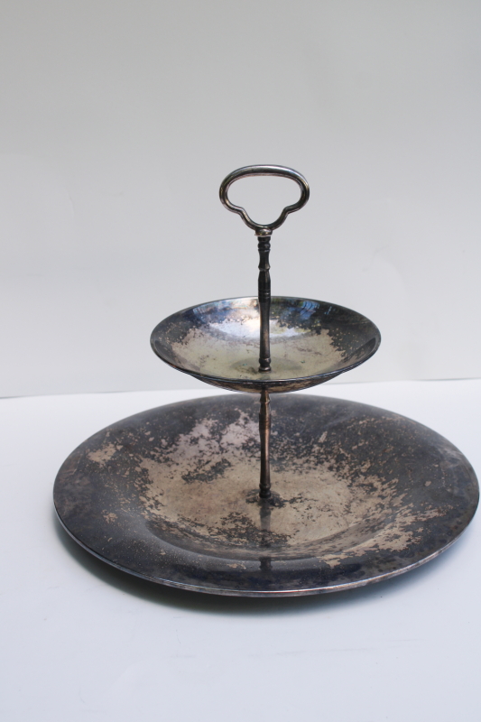 photo of vintage silver plated tiered tray, two tier dessert stand serving plate #1