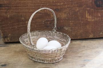 catalog photo of vintage silver plated woven wire basket, Easter egg basket or centerpiece for flowers