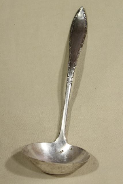 photo of vintage silver punch ladle, silverplated ladle for glass punch bowl set #1