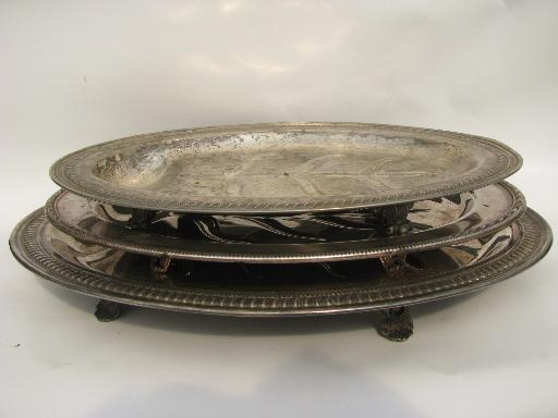 photo of vintage silver / sheffield plate meat platters, tree and well for drippings #1