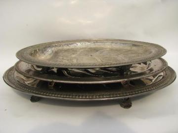 catalog photo of vintage silver / sheffield plate meat platters, tree and well for drippings