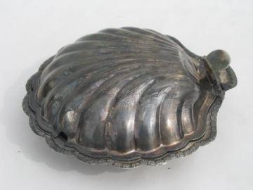 catalog photo of vintage silver shell shaped covered butter dish w/ glass liner plate