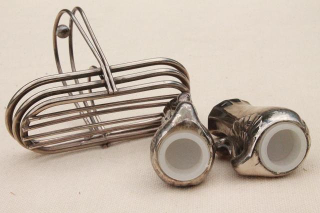 photo of vintage silver swan salt and pepper shakers set, silverplated swans S&P #6