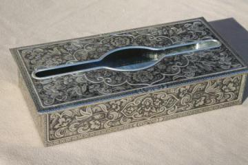 catalog photo of vintage silver tin tissue box cover for table or wall mount, Dutch Daher Decorated Ware 