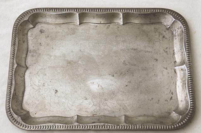 photo of vintage silver tin trays, primitive old rusty metal trays w/ lovely weathered patina #9