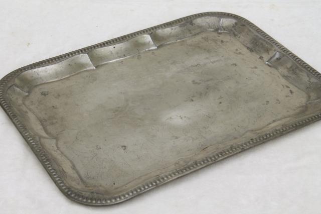 photo of vintage silver tin trays, primitive old rusty metal trays w/ lovely weathered patina #10