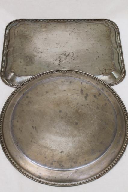 photo of vintage silver tin trays, primitive old rusty metal trays w/ lovely weathered patina #12