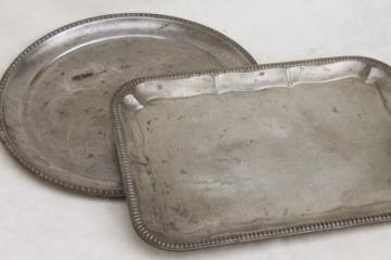 catalog photo of vintage silver tin trays, primitive old rusty metal trays w/ lovely weathered patina