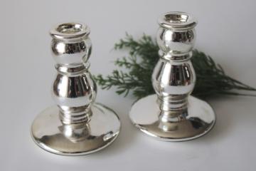 catalog photo of vintage silvered glass candlesticks, pair of candle holders old fashioned mercury glass style 