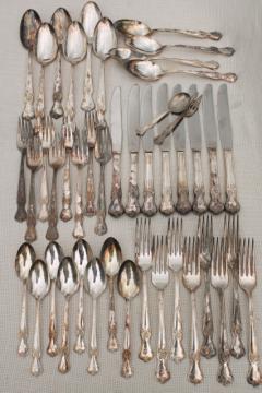 catalog photo of vintage silverplate flatware, Old Company Plate silverware ornate floral w/ engraved L monogram