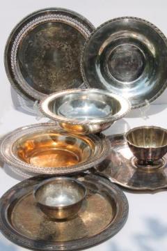 catalog photo of vintage silverplate serving pieces lot, old silver trays & bowls