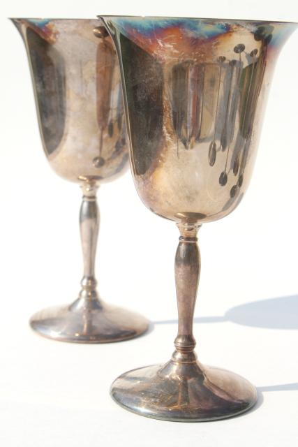 photo of vintage silverplate wine glasses, Sheffield silver goblets set of 8 #2