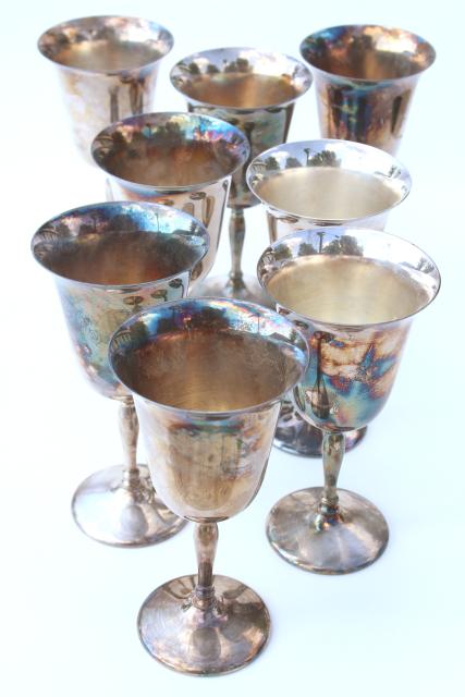 photo of vintage silverplate wine glasses, Sheffield silver goblets set of 8 #6