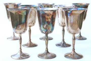 catalog photo of vintage silverplate wine glasses, Sheffield silver goblets set of 8