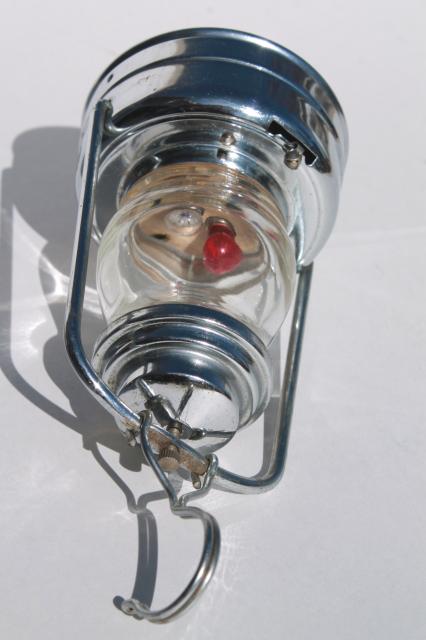 photo of vintage skater's lamp, little metal lantern battery light w/ red & clear light bulb #7