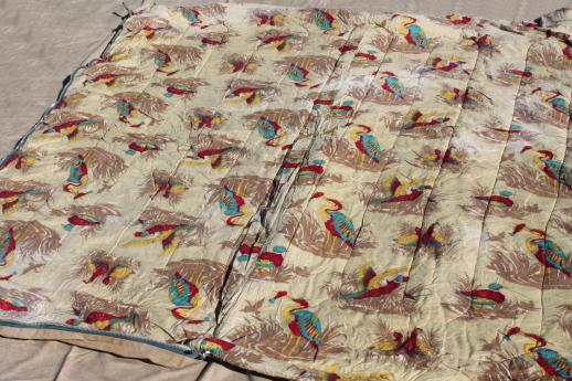 photo of vintage sleeping bag, game birds print cotton flannel lined canvas w/ storage bag #5