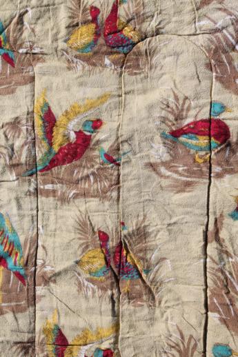 photo of vintage sleeping bag, game birds print cotton flannel lined canvas w/ storage bag #6