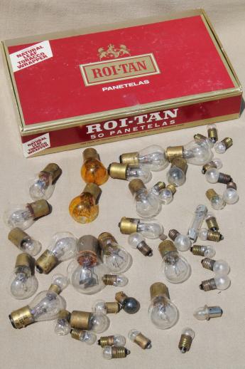 photo of vintage small light bulbs, lot of 40+ assorted tiny old light bulbs w/ brass bases for altered art #1