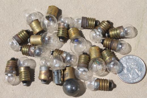 photo of vintage small light bulbs, lot of 40+ assorted tiny old light bulbs w/ brass bases for altered art #7