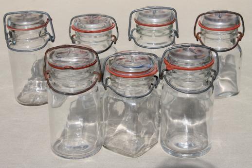 photo of vintage small mason jars, glass kitchen canisters w/ lightning lids storage jar  #1