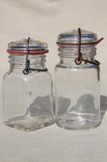 photo of vintage small mason jars, glass kitchen canisters w/ lightning lids storage jar  #2