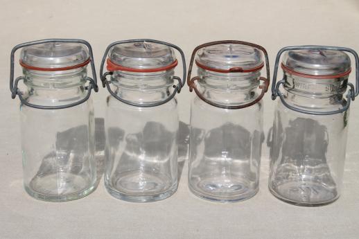 photo of vintage small mason jars, glass kitchen canisters w/ lightning lids storage jar  #7