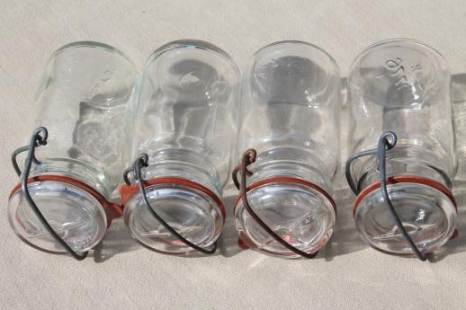 photo of vintage small mason jars, glass kitchen canisters w/ lightning lids storage jar  #9