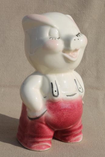 photo of vintage smiling pig pottery piggy bank, Hull? Royal Copley? Shawnee? #1