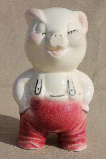 photo of vintage smiling pig pottery piggy bank, Hull? Royal Copley? Shawnee? #2