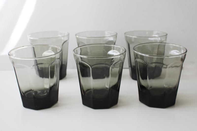 photo of vintage smoke colored glass bistro bar glasses, Federal Heritage double old fashioned rocks #1