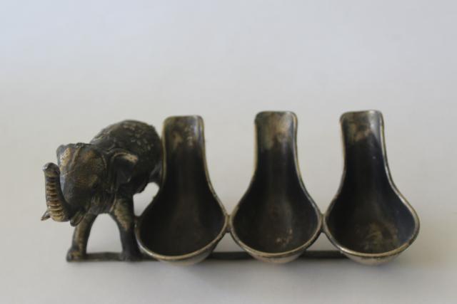 photo of vintage smoking pipe holder, pipe stand w/ little bronze lucky elephant figure #3