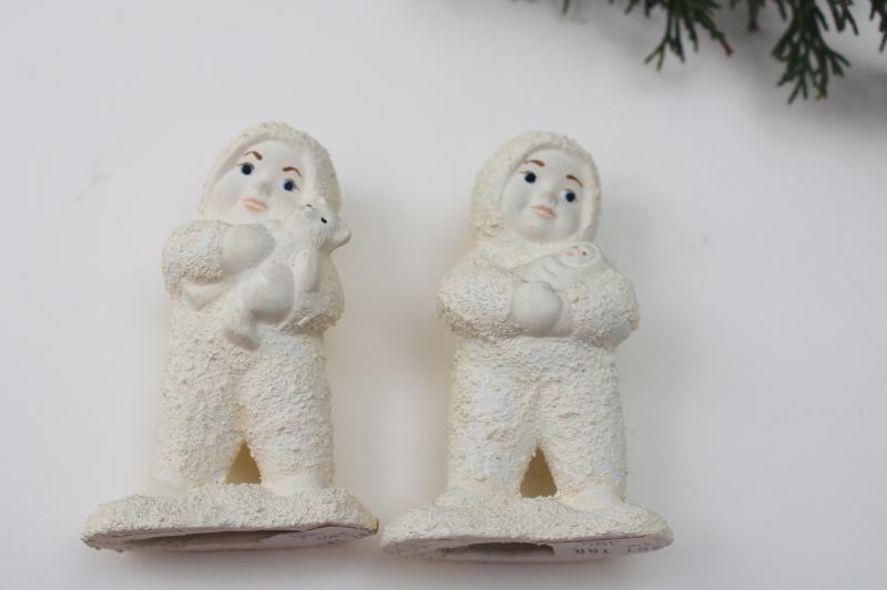 photo of vintage snowbaby figurines w/ original price tags, snowbabies w/ toy teddy bear & doll #3