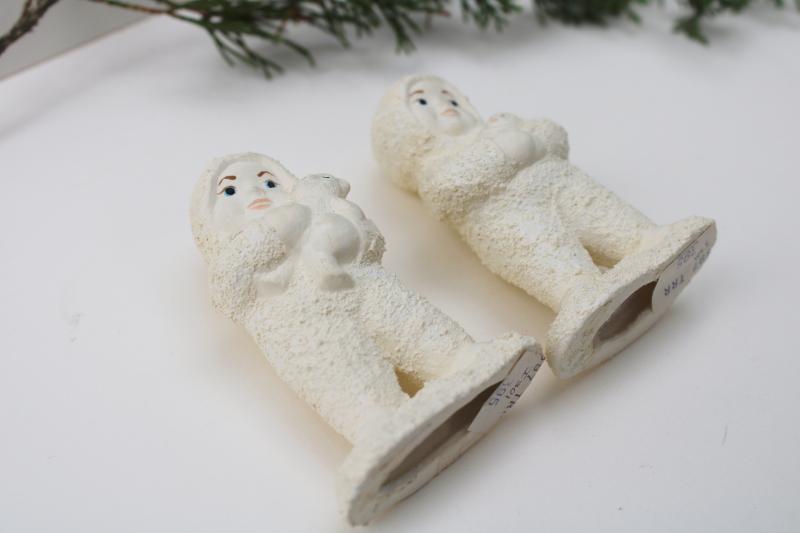 photo of vintage snowbaby figurines w/ original price tags, snowbabies w/ toy teddy bear & doll #4