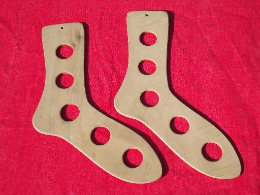 photo of vintage sock stretchers, primitive wood feet for drying knit wool socks #2