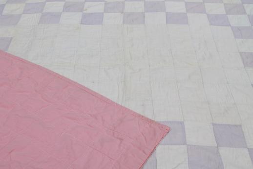 photo of vintage soft colored cotton patchwork quilt, pleasingly faded & primitive #1