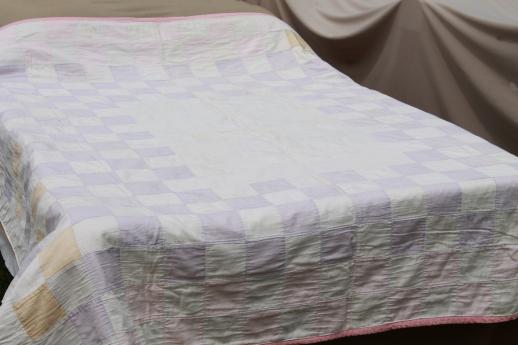 photo of vintage soft colored cotton patchwork quilt, pleasingly faded & primitive #5