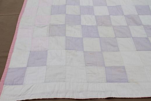 photo of vintage soft colored cotton patchwork quilt, pleasingly faded & primitive #6