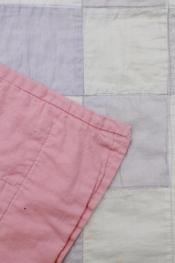photo of vintage soft colored cotton patchwork quilt, pleasingly faded & primitive #8