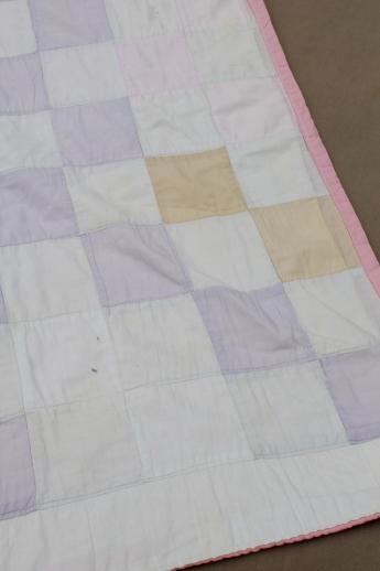 photo of vintage soft colored cotton patchwork quilt, pleasingly faded & primitive #9
