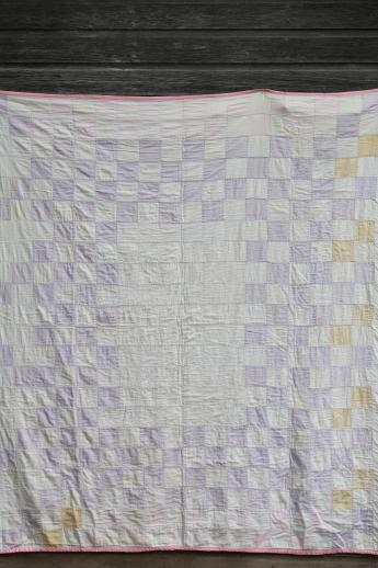 photo of vintage soft colored cotton patchwork quilt, pleasingly faded & primitive #10