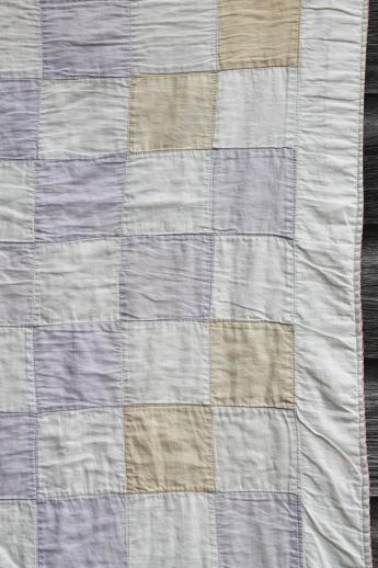 photo of vintage soft colored cotton patchwork quilt, pleasingly faded & primitive #12